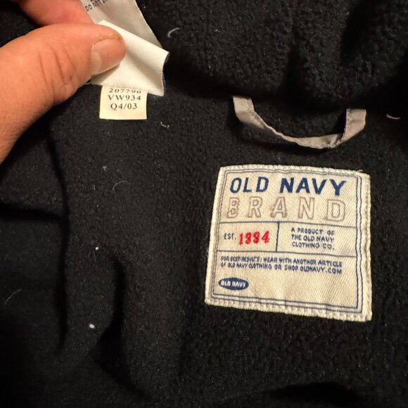 Old Navy Puffer Jacket Men’s Medium Gray & Black Hooded Winter Coat Fleece Lined - Picture 4 of 8